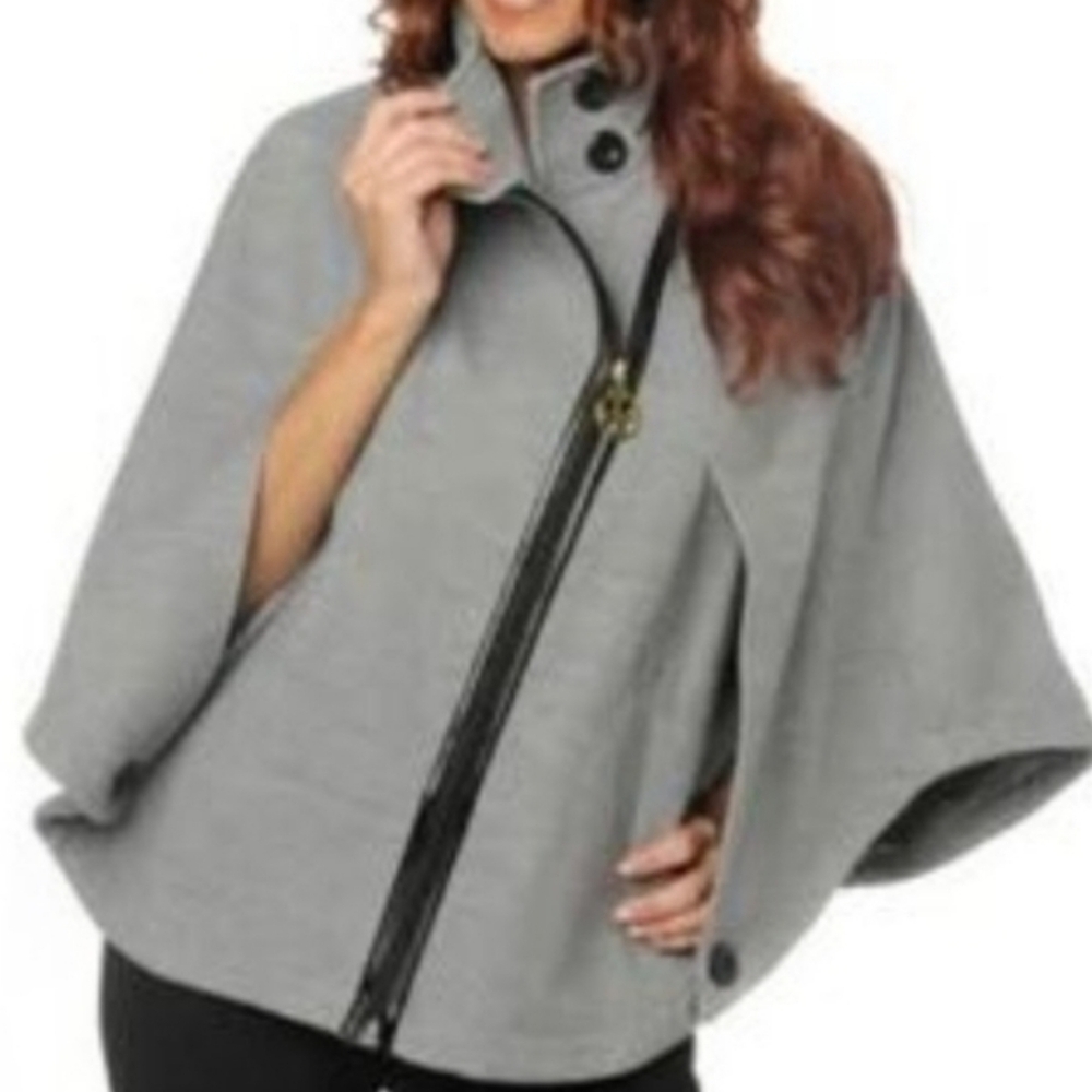 CLEARANCE IMAN Light Gray Zip-Front Cape Sweater. FIRM